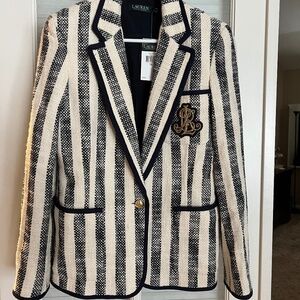 Lauren Ralph Lauren striped navy blue & cream blazer size 16 NEW NWT chest patch